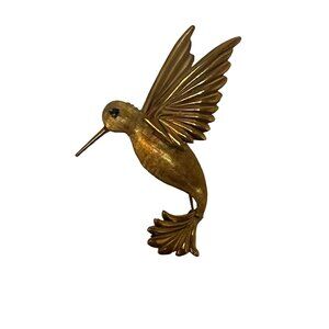 Krementz Gold-Plated Hummingbird Pin With Blue Rhinestone Eye 1 1/2 x 1 3/4